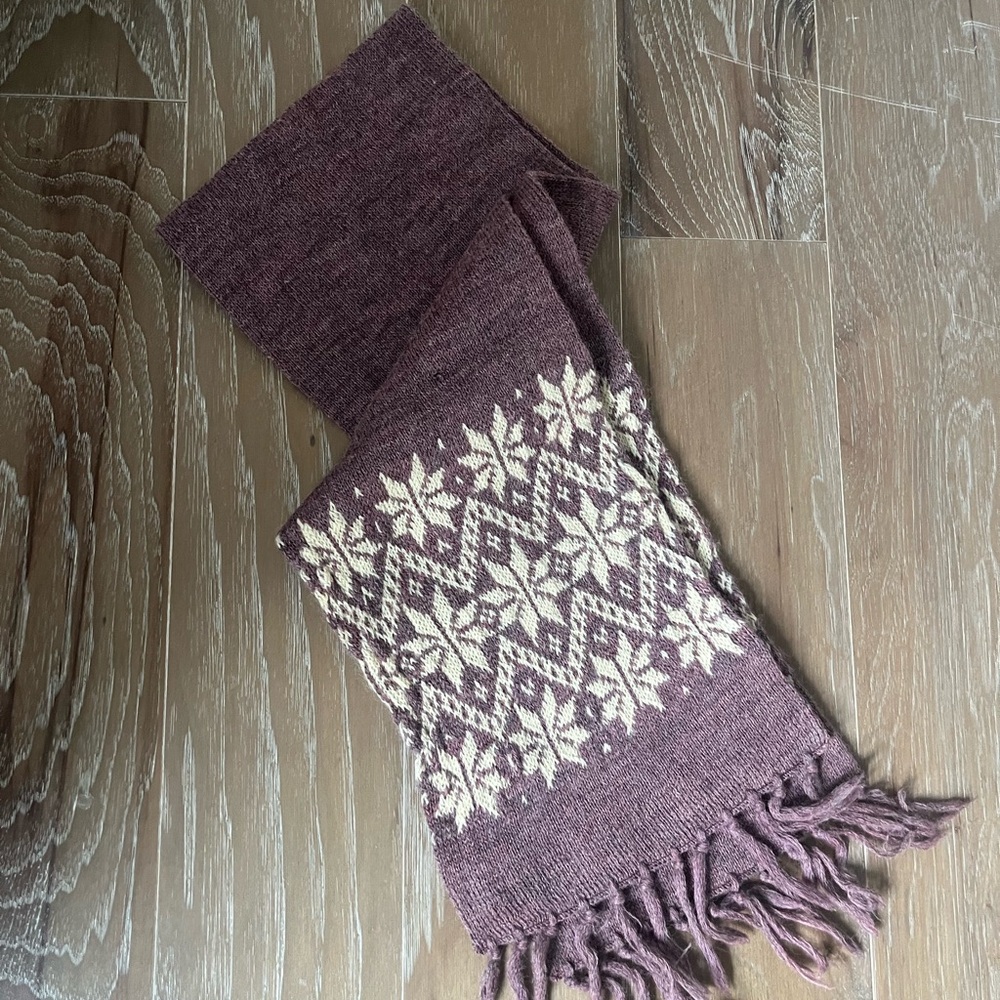 Purple and Cream Knit Scarf with Fringe
